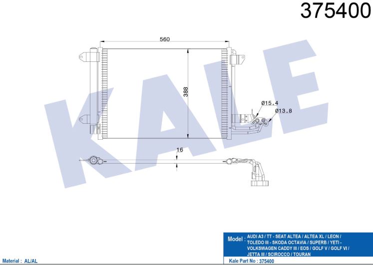 KLİMA RADYATÖRÜ (BRAZING)(KURUTUCULU) CADDY III-GOLF VI-JETTA III-EOS