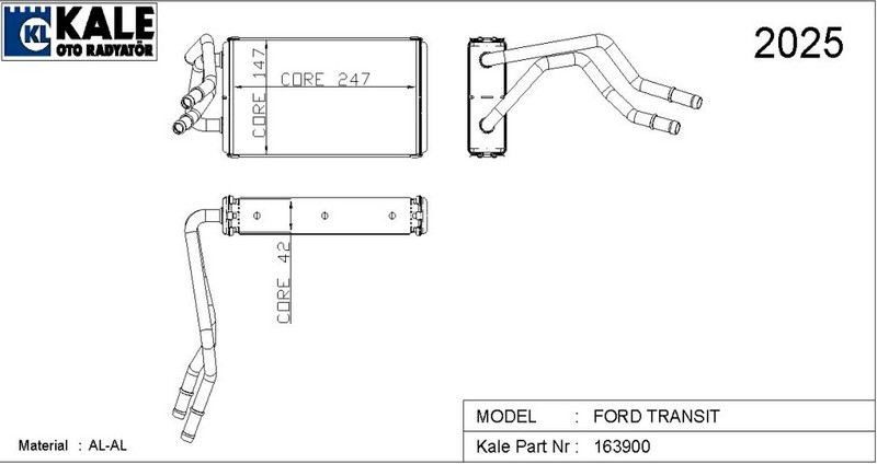 KALORİFER RADYATÖRÜ (BRAZING) FORD TRANSIT (V347) 2.2 / 2.4 / 3.2TDCI 06- (2 SIRA ALB)