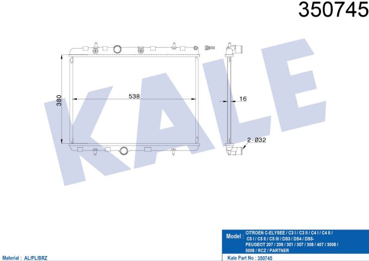 SU RADYATÖRÜ (BRAZING)(MT) CITROEN C-ELYSEE / C3 I / C3 II / C4 I