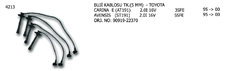 BUJİ KABLOSU TK. TOYOTA CAMRY 92-96 / CARINA 87-92 / RAV 4 97-00 / STARLET 89-96