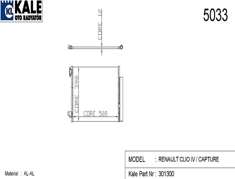 KLİMA RADYATÖRÜ (BRAZING)(MT)(KURUTUCULU) RENAULT CLIO IV 1.2 TCE 13- / 1.5 DCI 12- / CAPTUR 13- / DACIA DOKKER 12- / LODGY 13- / DUSTER 11- / LOGAN 13-