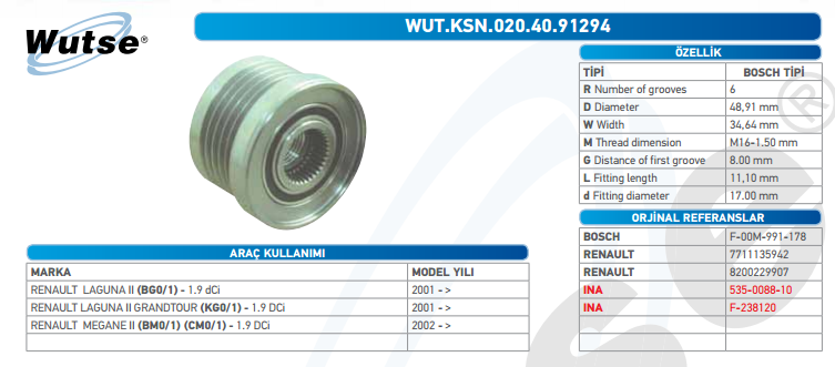 ALTERNATÖR KASNAĞI (BOSCH TİPİ) R.LAGUNA II 01-/MGN II 1.9 02-