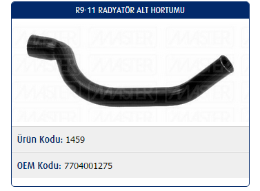 RADYATÖR ALT HORTUMU RENAULT R9 1.4-1.6 KRB. / R11 1.4-1.6 KRB.