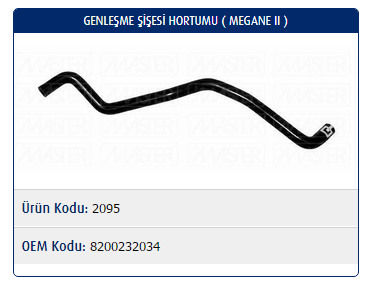 GENLEŞME ŞİŞESİ HORTUMU RENAULT MEGANE II 1.4-1.6 16V-1.5 DCI