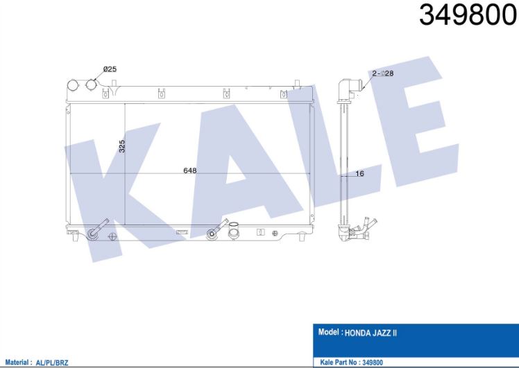 SU RADYATÖRÜ (BRAZING)(AT) HONDA JAZZ II  AL/PL/BRZ 325X648X1