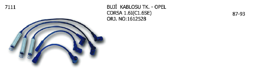 BUJİ KABLOSU TK. OPEL ASTRA 92-98 / COMBO 94-01 / CORSA 91-00 / VECTRA 93-95