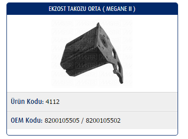 EGZOST TAKOZU (ORTA) RENAULT MEGANE III / FLUENCE