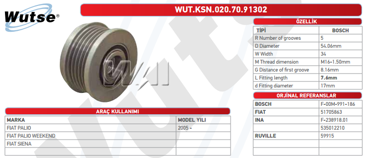 ALTERNATÖR KASNAĞI (BOSCH TİPİ) FIAT PALIO