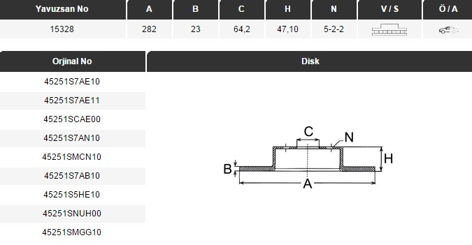 FREN DİSKİ (ÖN)(282MM) CIVIC VII 1.3-1.4-1.6-1.8-CR-V