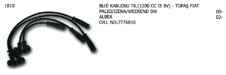 BUJİ KABLOSU TK. FIAT ALBEA 1 98- / ALBEA 1.2 01- / ALBEA 1.4 96- / DOBLO 1.2 01- / PALIO 1.2 96-01 / PALIO 1.4 96- / PANDA 87-99 / PUNTO 94-99 / STRADA 99- / TIPO 93-95