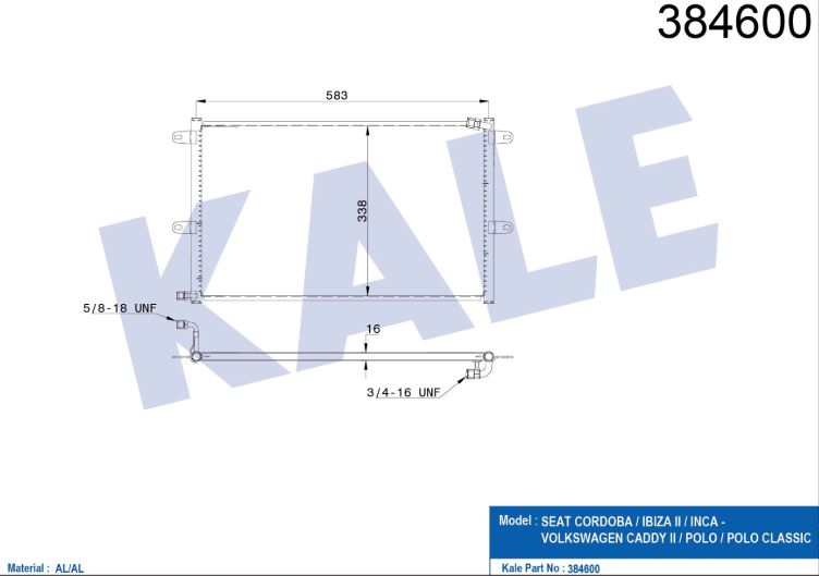 KLİMA RADYATÖRÜ (BRAZING)(KURUT.SUZ)(Y.N.:(382505) VW POLO (95-99)CADDY II-CORDOBA