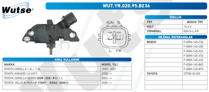 KONJEKTÖR 12V (BOSCH TİPİ) COROLLA 2001/AVENSIS