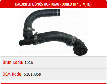 KALORİFER HORTUMU FIAT DOBLO III 1.3 MJTD 09-