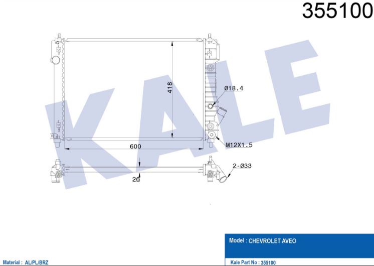 SU RADYATÖRÜ (BRAZING)(AT) CHEVROLET AVEO (08+) 600X418X26