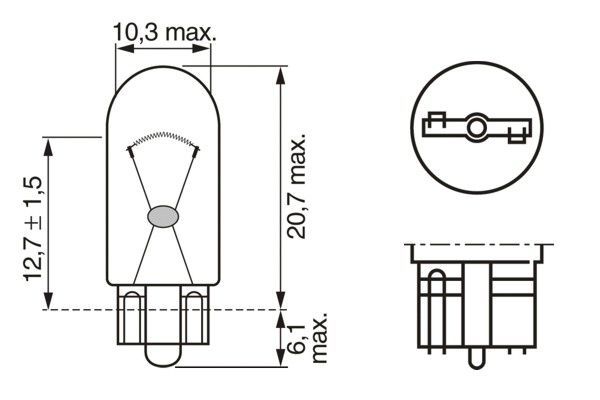 AMPUL , PURE LIGHT 12V 5W BÜYÜK DİPSİZ (W2,1x9,5d)