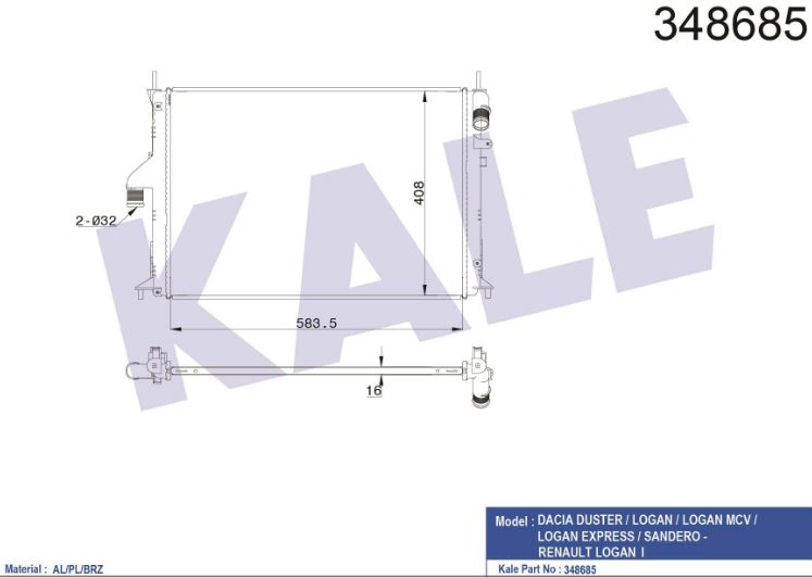 SU RADYATÖRÜ (BRAZING)(MT) DACIA DUSTER K4M / SANDERO /  LOGAN 05+ D4F K7J K7M K9K K4M