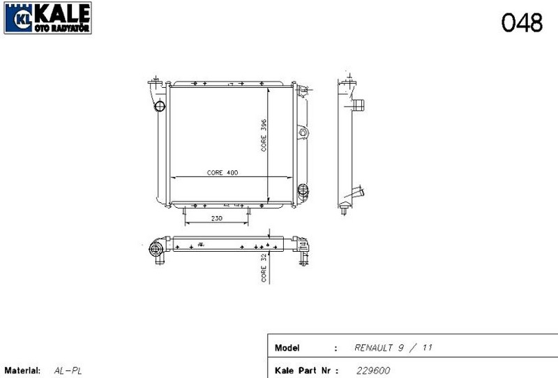 SU RADYATÖRÜ (MEKANİK) (2 SIRA AL+PL) RENAULT R9 / R11 / BROADWAY / SPRING 1.4 1.6 82<88 [400X396X32]