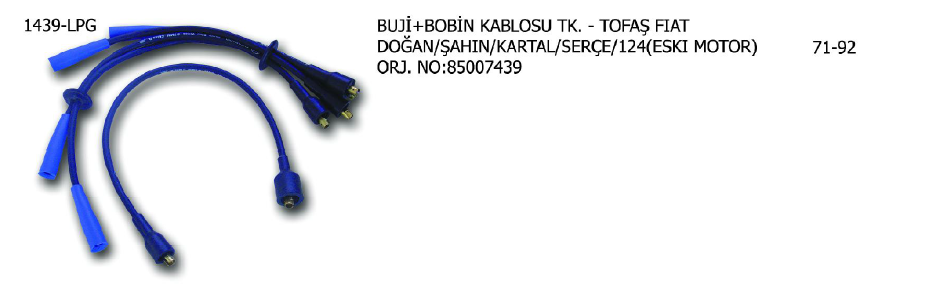 BUJİ+BOBİN KABLOSU TK TAKVİYELİ SİYAH FIAT DOĞAN / KARTAL / ŞAHİN 71-92