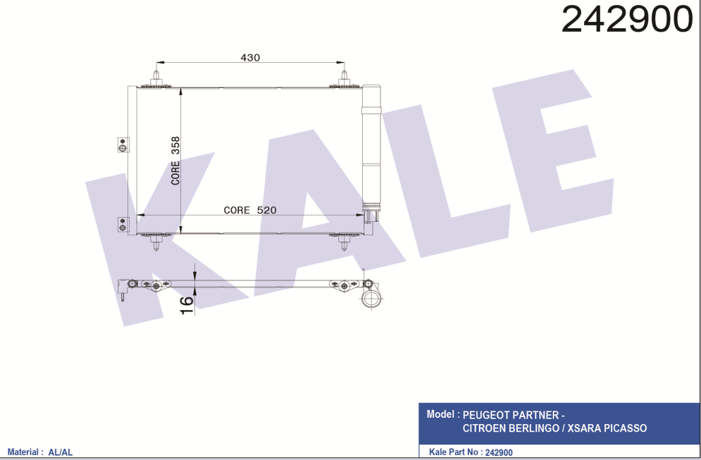 KLİMA RADYATÖRÜ (BRAZING)(MT)(KURUTUCULU) BERLINGO II-XSARA PICASSO-PARTNER