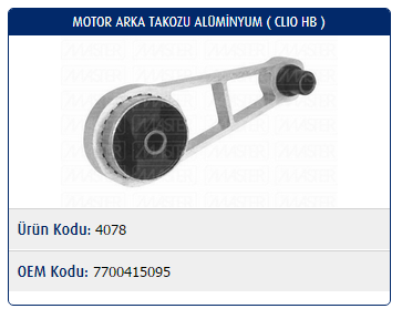 MOTOR TAKOZU (ARKA)(ALÜMİNYUM) RENAULT CLIO II / KANGOO / R19 EXPRESS