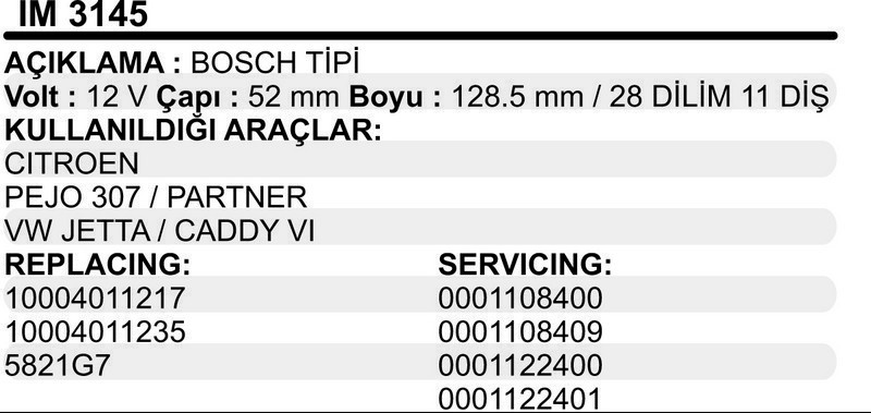 MARŞ KOLLEKTÖRÜ (BOSCH TİPİ) VW CADDY VI / JETTA / PEUGEOT 307 / PARTNER