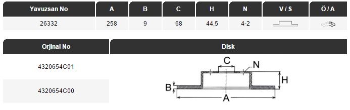 FREN DİSKİ (ARKA)(258MM) 100SX ALMERA-SUNNY 90-96