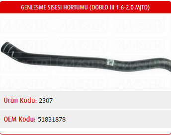 GENLEŞME ŞİŞESİ HORTUMU FIAT DOBLO III 1.6-2.0 MJTD 09-