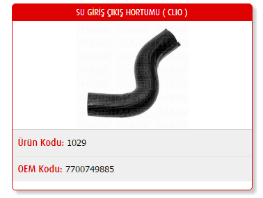 SU GİRİŞ ÇIKIŞ HORTUMU RENAULT CLIO I 1.9D