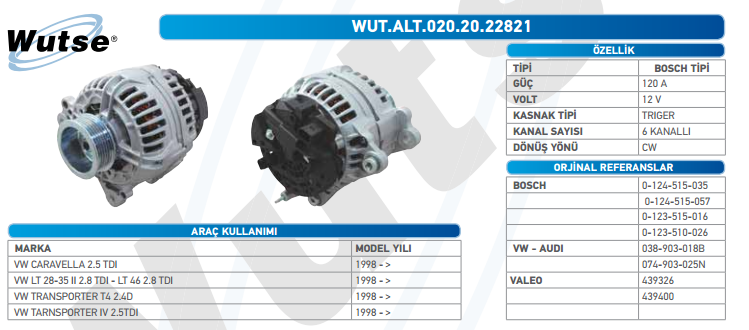 ALTERNATÖR 12V (BOSCH TİPİ) 120A VWAGEN LT28-46 II