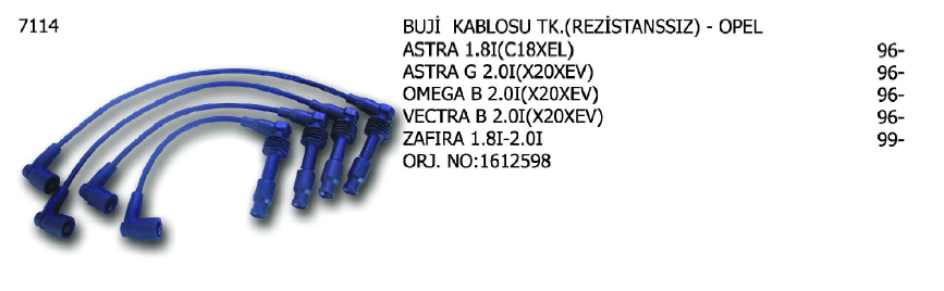 BUJİ KABLOSU TK. OPEL ANTARA 06- / ASTRA 93-98 / VECTRA 95-00 / ZAFIRA 01-05