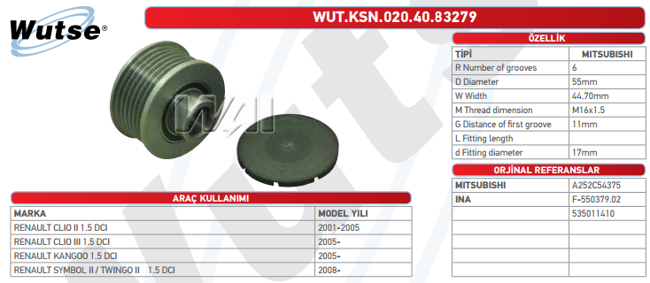 ALTERNATÖR KASNAĞI (MITSUBISHI TİPİ) REN.CLIO-KANGO-MEGANE-