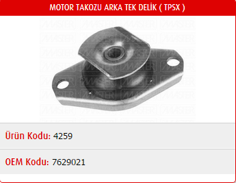 MOTOR TAKOZU (ARKA)(TEK DELİK) FIAT TEMPRA / TİPO