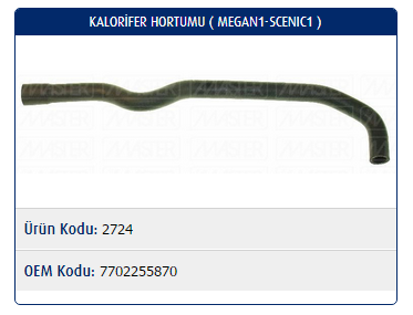 KALORİFER HORTUMU RENAULT MEGANE I 1.4-1.6 ENJ / R19 1.4-1.6 ENJ