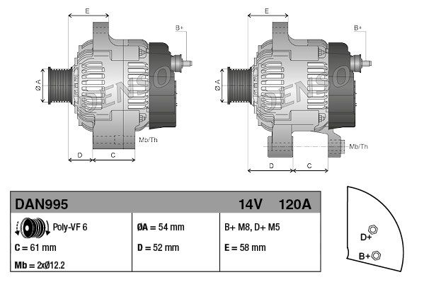 ALTERNATOR 12V. 120A. FIAT BRAVO II 1.6 D 07-14 / PUNTO EVO 1.6 D 09-12