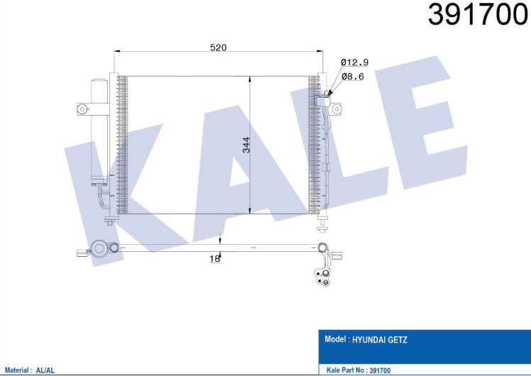 KLİMA RADYATÖRÜ (BRAZING)(AT)(KURUTUCULU) HYUNDAI GETZ 1.1-1.3I-1.3