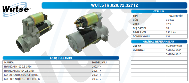 MARŞ MOTORU 12V (VALEO TİPİ) H100/STAREX 2.5 02-