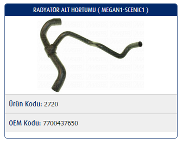 RADYATÖR ALT HORTUMU RENAULT MEGANE I 1.4-1.6 8V / SCENIC I 1.4-1.6 8V