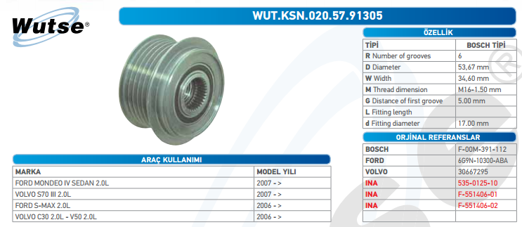 ALTERNATÖR KASNAĞI (BOSCH TİPİ) FORD MONDEO IV SEDAN 2,0 07-