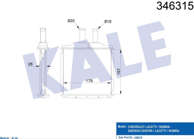 KALORİFER RADYATÖRÜ (BRAZING)(BORULU) CHEVROLET LACETTI-NUBIRA (05+) AL/BRZ