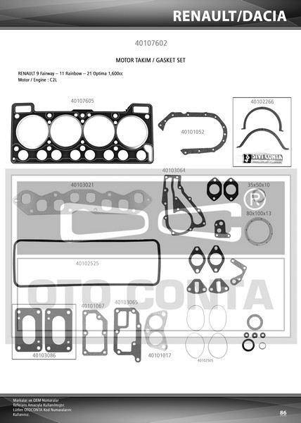 MOTOR TK. CONTASI (SUBAP LASTİKLİ) RENAULT R9 1.6