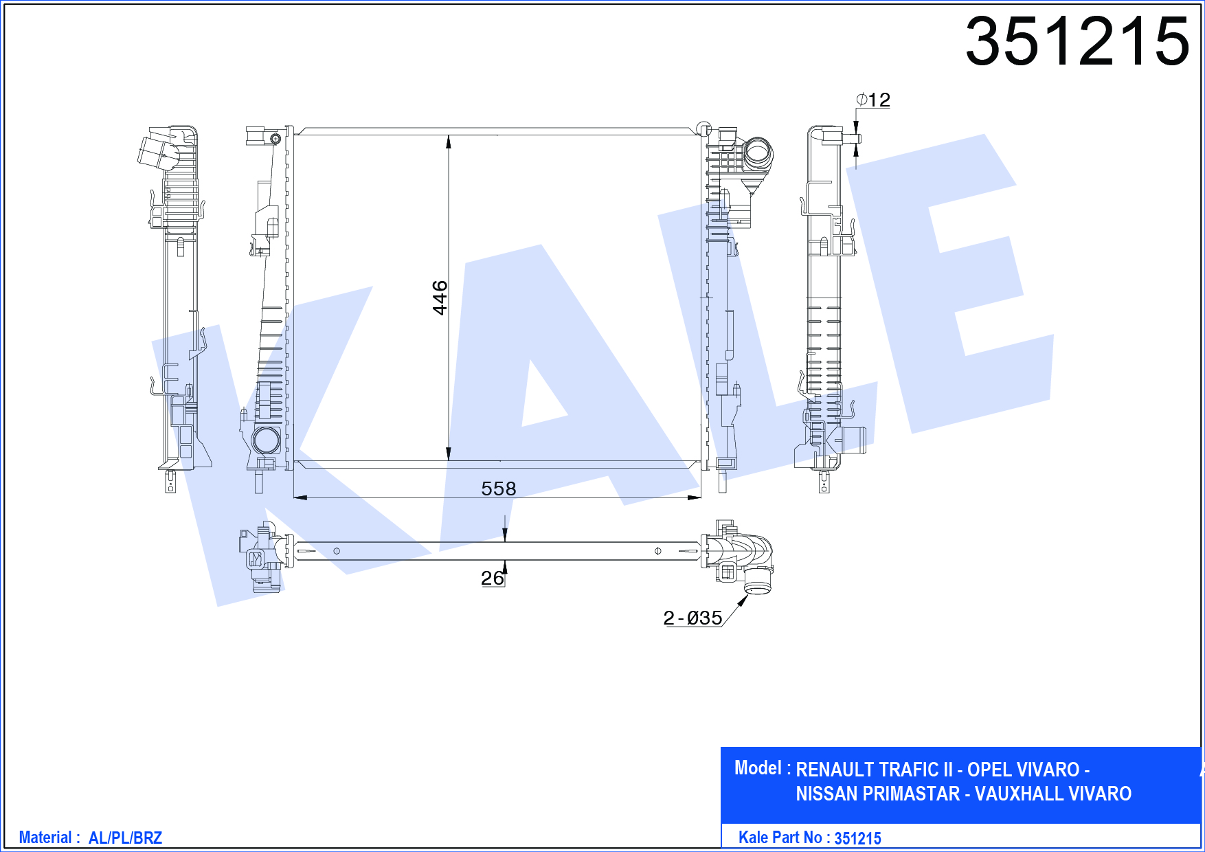 SU RADYATÖRÜ (BRAZING)(MT) RENAULT TRAFIC II - VIVARO - PRIMASTAR - VAUXHALL VIVARO