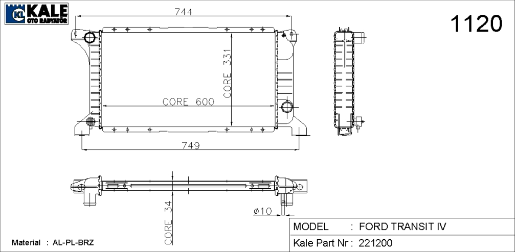 SU RADYATÖRÜ (BRAZING)(MT) FORD TRANSİT T-12/15/19 (1 SIRA ALB)(KISA TİP)