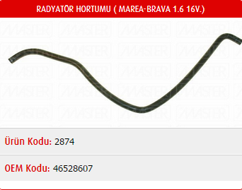 RADYATÖR EK DEPO HORTUMU FIAT MAREA 1.6 16V / BRAVA 1.6 16V / BRAVO 1.6 16V