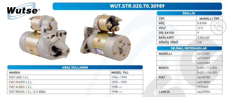 MARŞ MOTORU 12V (MARELLI TİPİ) UNO 1.4/PUNTO 1.2