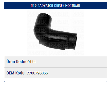 RADYATÖR DİRSEK HORTUMU RENAULT R19 1.4 ENJ