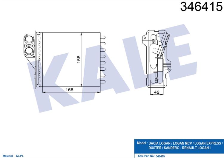 KALORİFER RADYATÖRÜ (MEKANİK) DACIA LOGAN (05+) DUSTER (10+)