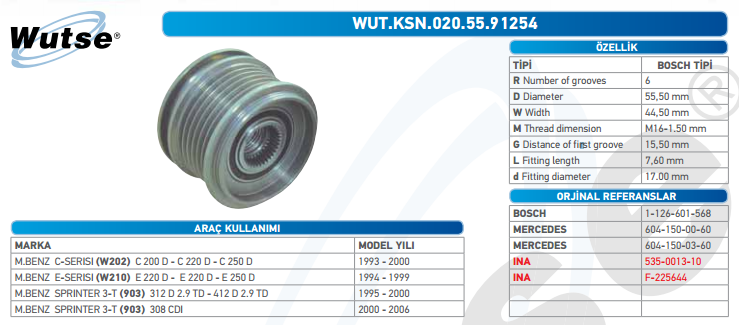 ALTERNATÖR KASNAĞI (BOSCH TİPİ) M.BENZ C SERİSİ W202 KAS