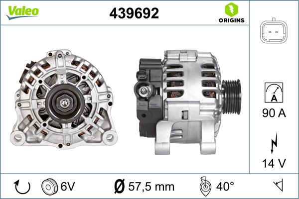 ALTERNATÖR 14V 90A (6 KANALLI) PEUGEOT 206 CC / 307 / 406 / 407 / BIPPER / PARTNER / TEPEE / CITROEN BERLINGO / C4 / C5 / JUMPY / XSARA / FIAT SCUDO / ULYSEE