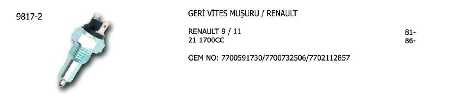 GERİ VİTES MÜŞÜRÜ RENAULT R9 / R11 / R21