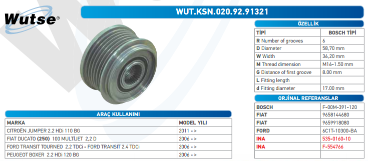 ALTERNATÖR KASNAĞI (BOSCH TİPİ) C.JUMPER 2,2HDİ 100-110-120-150